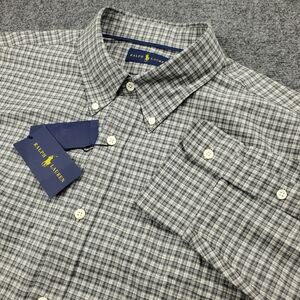 Ralph Lauren Button Down Dress Shirt Mens 2XL Gray Plaid Oxford Classic Prep NWT